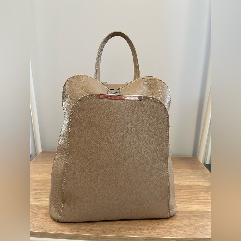Italian Leather Backpack in Beige